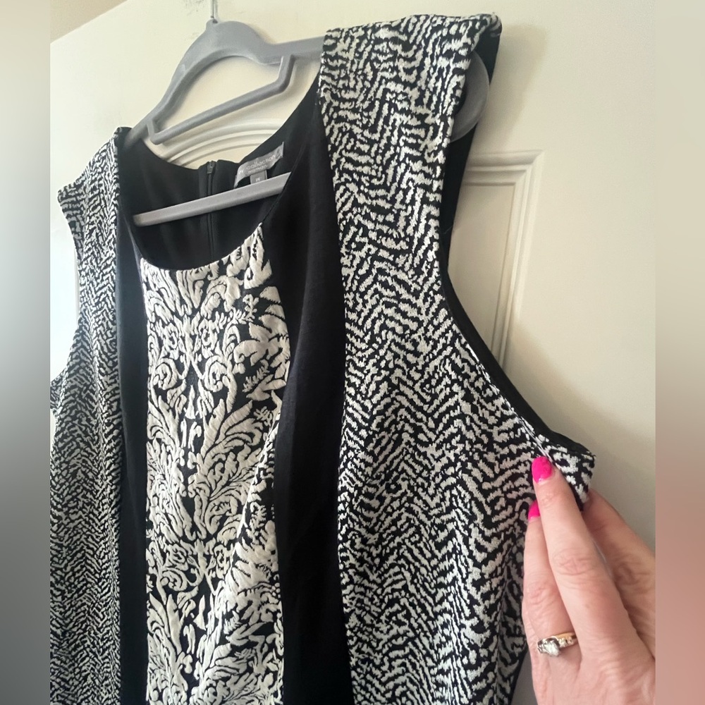 NY Collection Black and White Sleeveless Patterned Dress Women’s Size 2X - Picture 9 of 15